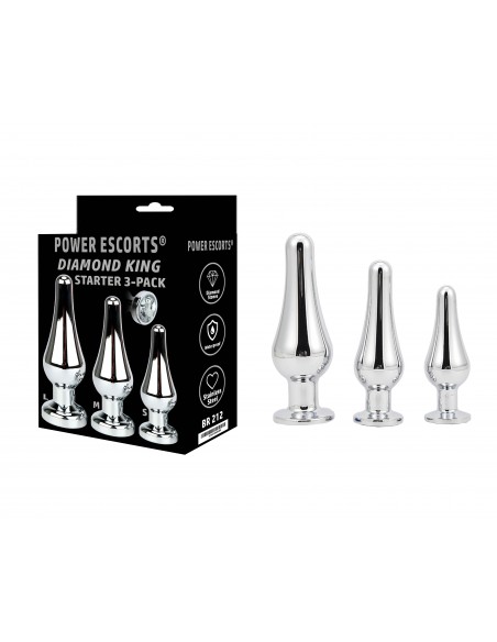 Zestaw korków analnych Diamond king 3 white stone - Korki analne stalowe - 1