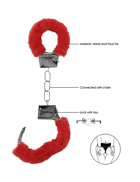 Kajdanki erotyczne Beginner"s Handcuffs Furry - Red - Kajdanki erotyczne - 6