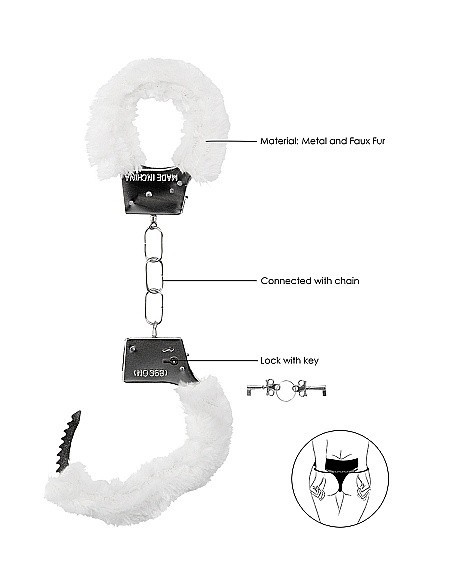 Kajdanki erotyczne Beginner"s Handcuffs Furry - White - Kajdanki erotyczne - 7