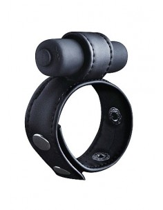 Pierścien erekcyjny wibrujący Leather Cock Ring - Czarny - Pierścienie erekcyjne wibrujące - 1