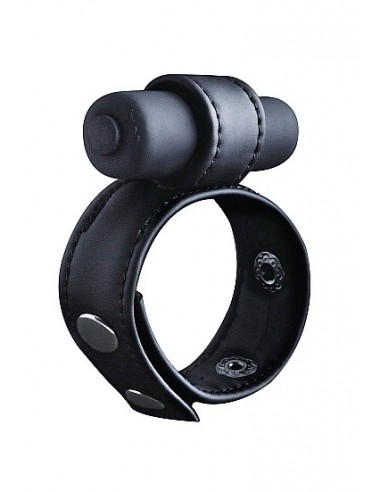 Pierścien erekcyjny wibrujący Leather Cock Ring - Czarny - Pierścienie erekcyjne wibrujące - 1