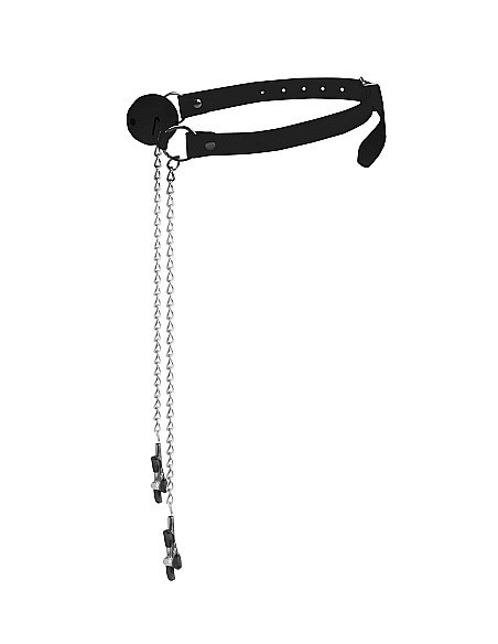 Knebel erotyczny Ball Gag with Nipple Clamps - Black - Kneble do ust - 1