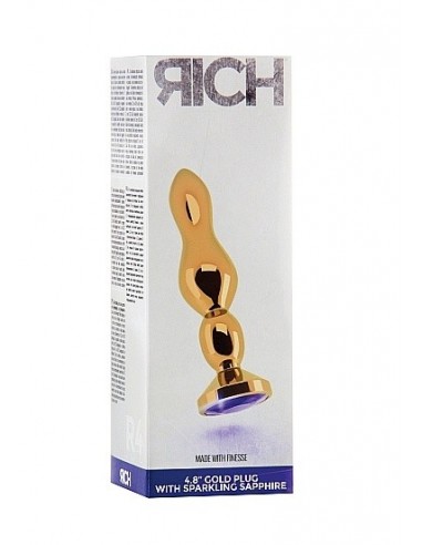 Złoty korek analny ze stymulacją - 4,8 Inch - Purple Sapphire - Korki analne stalowe - 2
