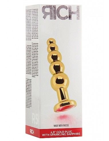 Złoty korek analny ze stymulacją - 4,9 Inch - Red Sapphire - Korki analne stalowe - 2