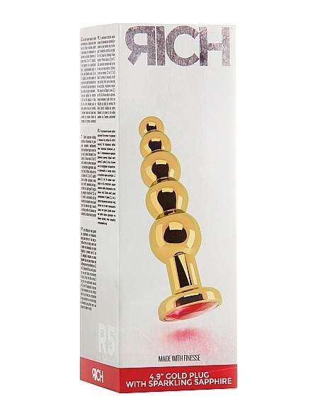 Złoty korek analny ze stymulacją - 4,9 Inch - Red Sapphire - Korki analne stalowe - 2
