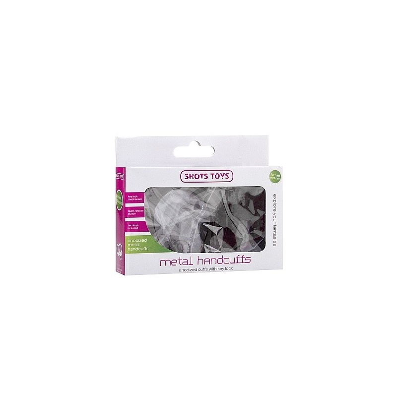 Kajdanki metalowe Metal Handcuffs Black z zamkiem i awaryjnym przyciskiem szybkiego uwolnienia, opak. 9,50 x 11,60 x 2 cm - 3