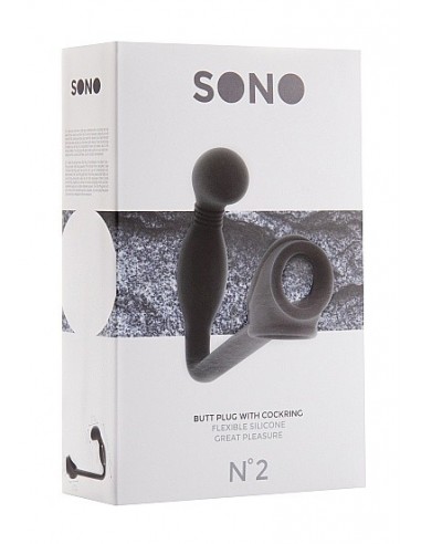 Korek analny zatyczka No.2 - Butt Plug with Cockring - Black - Korki analne silikonowe - 2