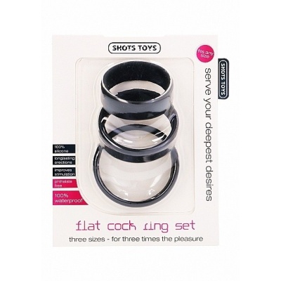 Pierścienie erekcyjne Flat Cock Ring Set Black - spłaszczony profil silikonowy, zestaw 3 rozmiarów (3,5 cm / 4 cm / 4,5 cm) - 1 2