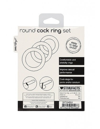 Zestaw pierścieni erekcyjnych na penisa Round Cock Ring Set - Black - Pierścienie erekcyjne niewibrujące - 3