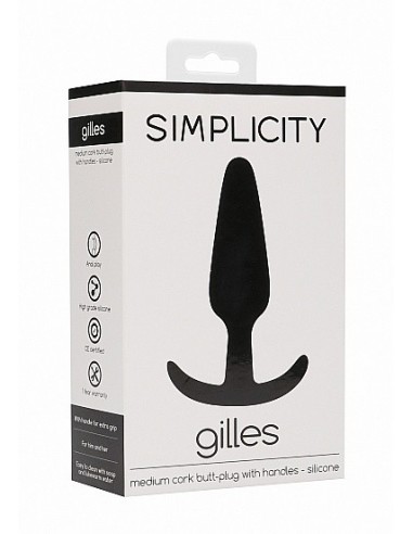 Korek analny zatyczka GILLES medium cork butt-plug with handles - Black - Korki analne pozostałe - 2