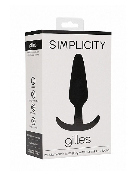 Korek analny zatyczka GILLES medium cork butt-plug with handles - Black - Korki analne pozostałe - 2