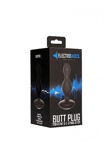 Wibrujący korek analny E-Stimulation Vibrating Buttplug - Black - Kulki i korki analne wibrujące - 2