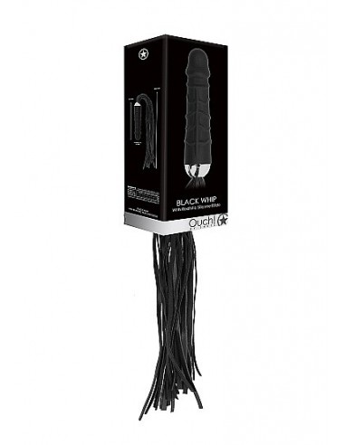 Pejcz do klapsów Black Whip with Realistic Silicone Dildo - Black - Baty, pejcze i packi - 2