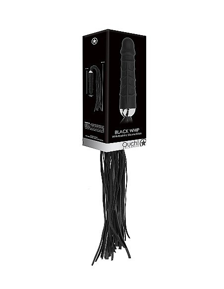 Pejcz do klapsów Black Whip with Realistic Silicone Dildo - Black - Baty, pejcze i packi - 2