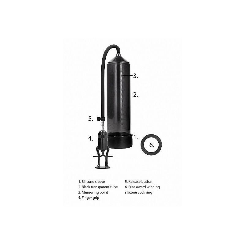 Pompa próżniowa do penisa Deluxe Beginner Pump Black - manualna, z uchwytem palcowym i zaworem szybkiego spustu, cylinder 23 × 6 - 15
