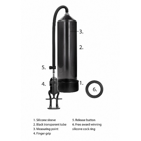 Pompa próżniowa do penisa Deluxe Beginner Pump Black - manualna, z uchwytem palcowym i zaworem szybkiego spustu, cylinder 23 × 6 - 15