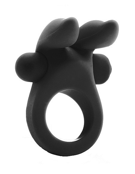 Pierścien erekcyjny wibrujący Bunny with Stimulating Ears- Czarny - Pierścienie erekcyjne wibrujące - 1