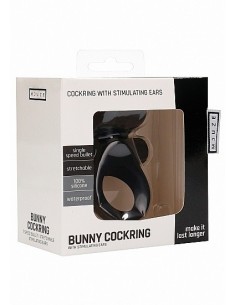 Pierścien erekcyjny wibrujący Bunny with Stimulating Ears- Czarny - Pierścienie erekcyjne wibrujące - 1 2