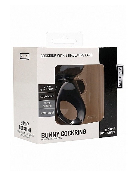 Pierścien erekcyjny wibrujący Bunny with Stimulating Ears- Czarny - Pierścienie erekcyjne wibrujące - 2