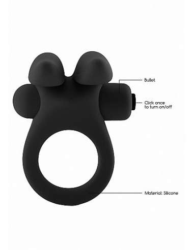 Pierścien erekcyjny wibrujący Bunny with Stimulating Ears- Czarny - Pierścienie erekcyjne wibrujące - 10