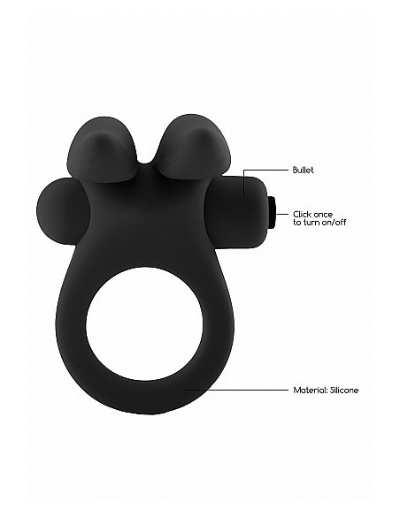 Pierścien erekcyjny wibrujący Bunny with Stimulating Ears- Czarny - Pierścienie erekcyjne wibrujące - 10