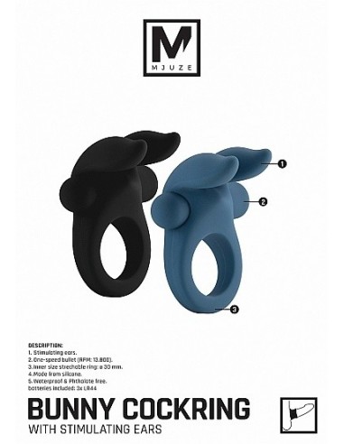 Pierścien erekcyjny wibrujący Bunny with Stimulating Ears- Czarny - Pierścienie erekcyjne wibrujące - 12
