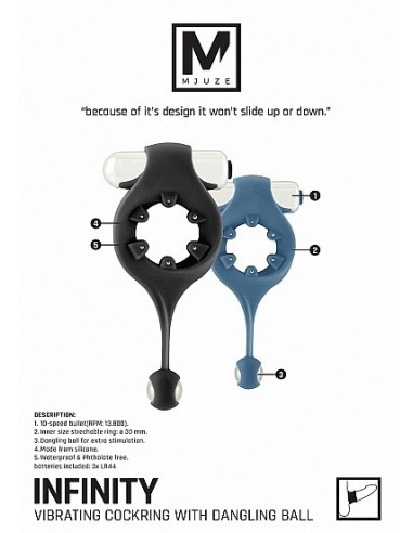 Pierścien erekcyjny wibrujący Infinity with Dangling Ball - Czarny - Pierścienie erekcyjne wibrujące - 3