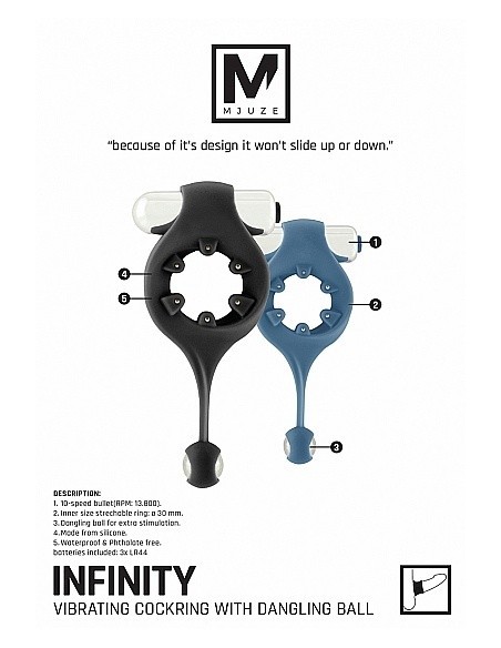 Pierścien erekcyjny wibrujący Infinity with Dangling Ball - Czarny - Pierścienie erekcyjne wibrujące - 3