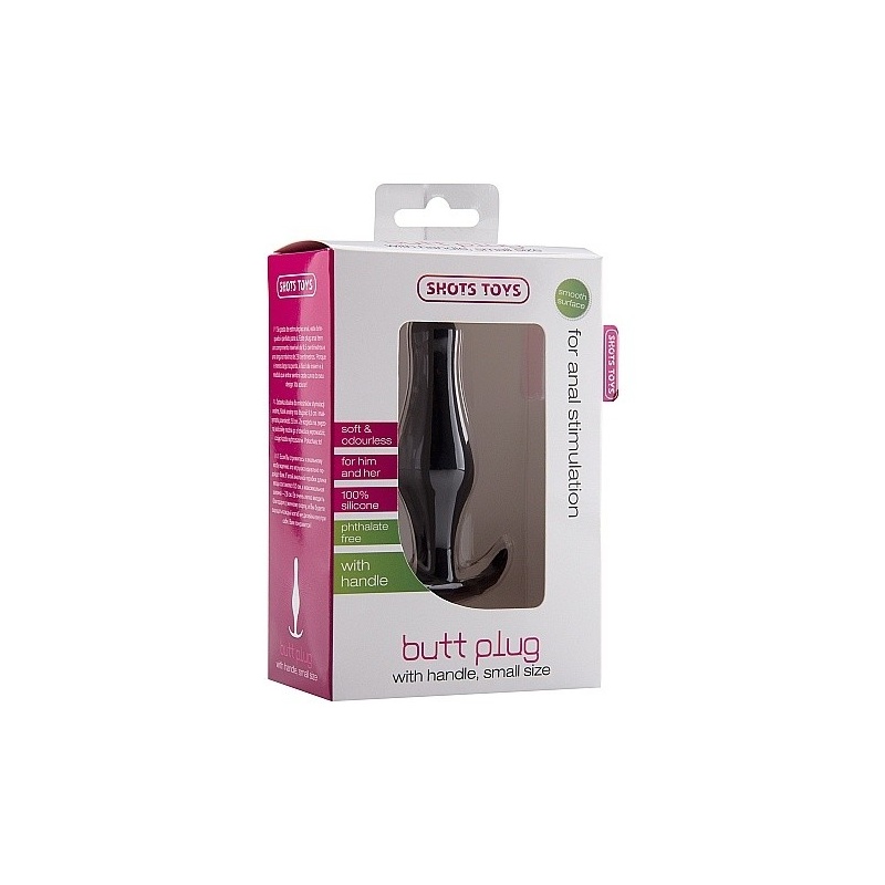Korek analny z uchwytem Butt Plug with Handle Small Black - silikon medyczny, dł. 9,5 cm, maks. śred. 2,8 cm - 4