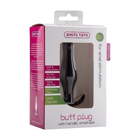 Korek analny z uchwytem Butt Plug with Handle Small Black - silikon medyczny, dł. 9,5 cm, maks. śred. 2,8 cm - 4