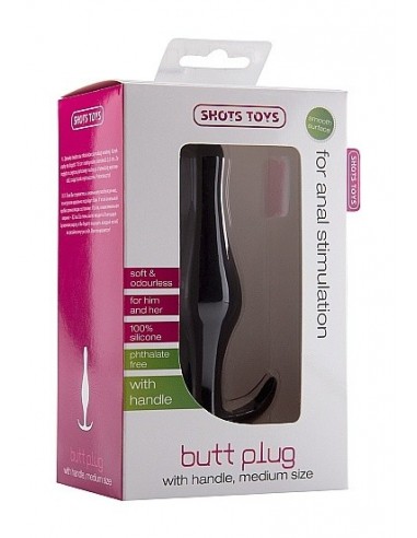 Korek analny zatyczka Butt Plug with Handle - Medium - Black - Korki analne silikonowe - 4