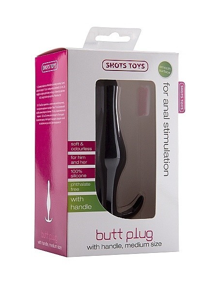 Korek analny zatyczka Butt Plug with Handle - Medium - Black - Korki analne silikonowe - 4
