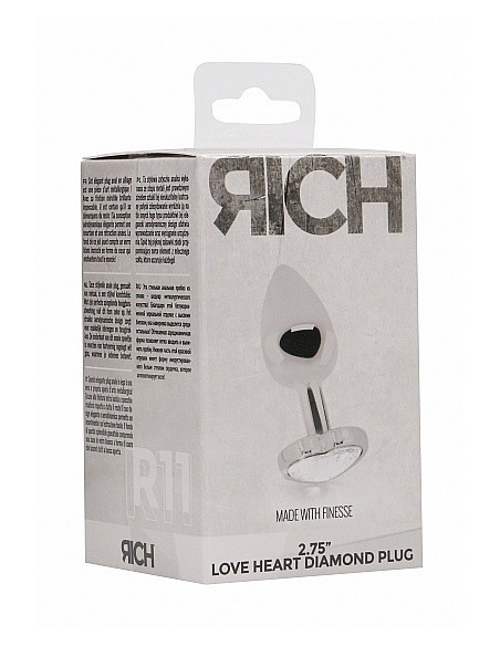 Butt Plug Love Heart Diamond Plug - 2.75 Inch - Silver - Korki analne stalowe - 2