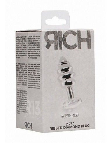 Stymulujący korek analny z diamentem - 2.75 Inch - Silver - Korki analne stalowe - 2