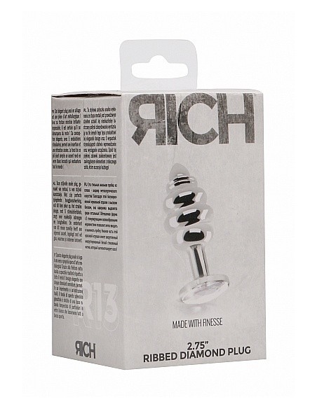 Stymulujący korek analny z diamentem - 2.75 Inch - Silver - Korki analne stalowe - 2