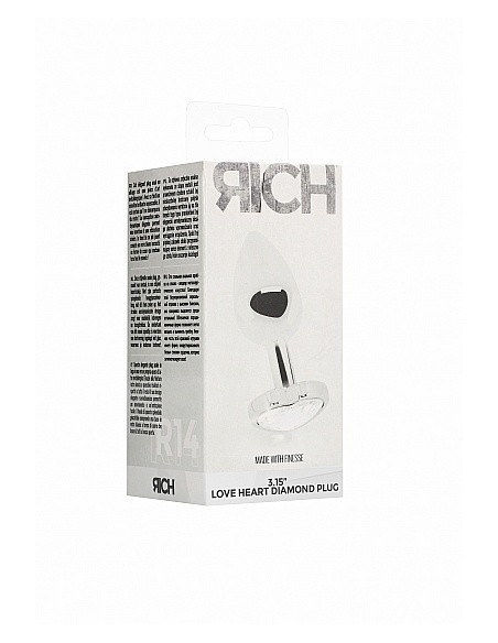 Butt Plug Love Heart Diamond Plug - 3.15 Inch - Silver - Korki analne stalowe - 3