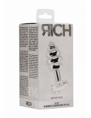 Stymulujący korek analny z diamentem - 3.15 Inch - Silver - Korki analne stalowe - 2