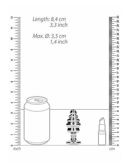 Stymulujący korek analny z diamentem - 3.15 Inch - Silver - Korki analne stalowe - 3
