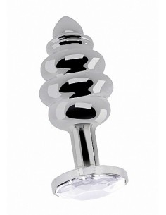 Stymulujący korek analny z diamentem - 3.75 Inch - Silver - Korki analne stalowe - 1