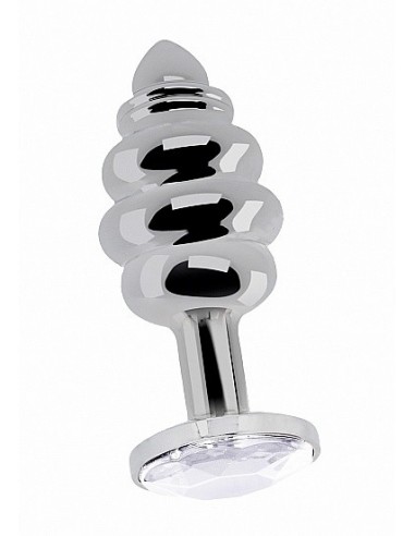 Stymulujący korek analny z diamentem - 3.75 Inch - Silver - Korki analne stalowe - 1