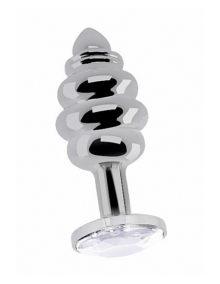 Stymulujący korek analny z diamentem - 3.75 Inch - Silver - Korki analne stalowe - 1