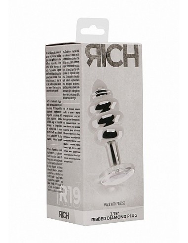 Stymulujący korek analny z diamentem - 3.75 Inch - Silver - Korki analne stalowe - 2