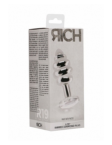 Stymulujący korek analny z diamentem - 3.75 Inch - Silver - Korki analne stalowe - 2