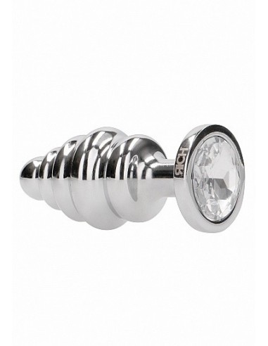 Stymulujący korek analny z diamentem - 3.75 Inch - Silver - Korki analne stalowe - 5