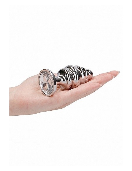 Stymulujący korek analny z diamentem - 3.75 Inch - Silver - Korki analne stalowe - 9