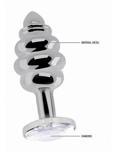 Stymulujący korek analny z diamentem - 3.75 Inch - Silver - Korki analne stalowe - 11