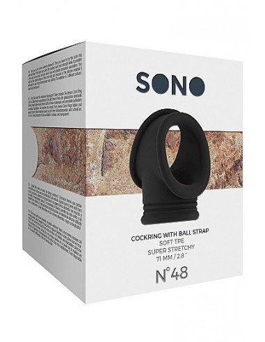 Pierścień na Penisa na penisa No.48 - Cockring with Ball Strap - Black - Pierścienie erekcyjne niewibrujące - 3