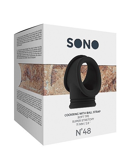 Pierścień na Penisa na penisa No.48 - Cockring with Ball Strap - Black - Pierścienie erekcyjne niewibrujące - 3