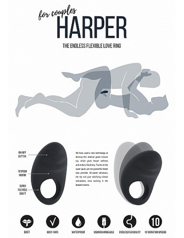 Pierścien erekcyjny wibrujący Harper - Czarny - Pierścienie erekcyjne wibrujące - 11