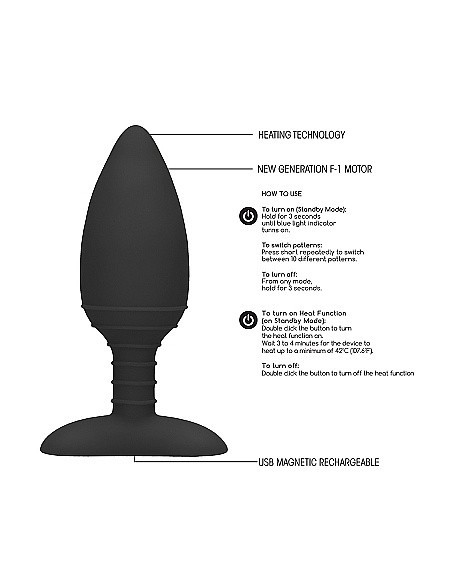 Wibrujący korek analny Heating Anal Butt Plug - Glow - Black - Kulki i korki analne wibrujące - 9